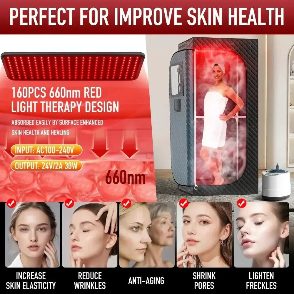 Portable Infrared Steam Sauna With Red Light Therapy Lamp - OurLum.com