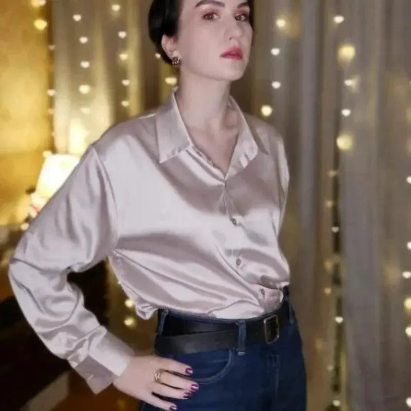 Autumn Vintage White Button Up Shirt Streetwear Blouse