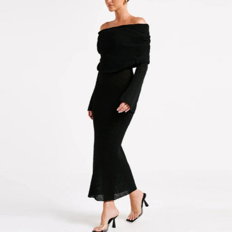 Off Shoulder Knit Maxi Dress