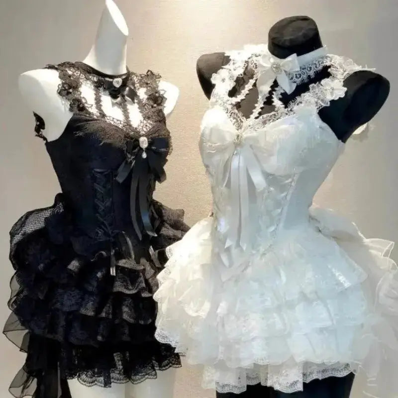 Summer Y2k Sweet Black Lolita Dress Women Casual Clothing Japanese Kawaii Dress Evening Party Clothing Vintage Chic Outwear New