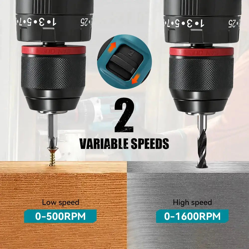 YOFIDRA 3 IN 1 25+3 Torque Electric Impact Drill Handheld Cordless Impact Drill Woodworking Power Tool For Makita Battery Pin