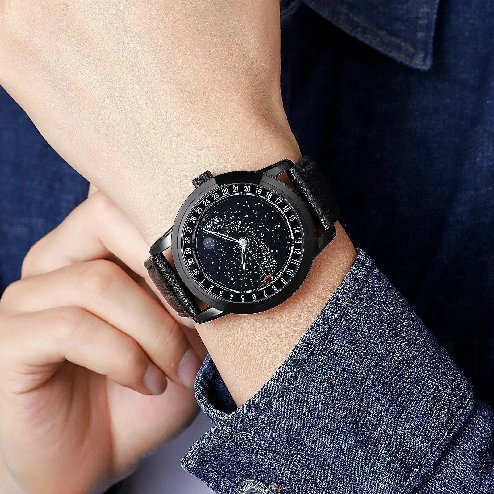 SKMEI Moon Phase Leather Wristwatch Elegant Timepiece Design