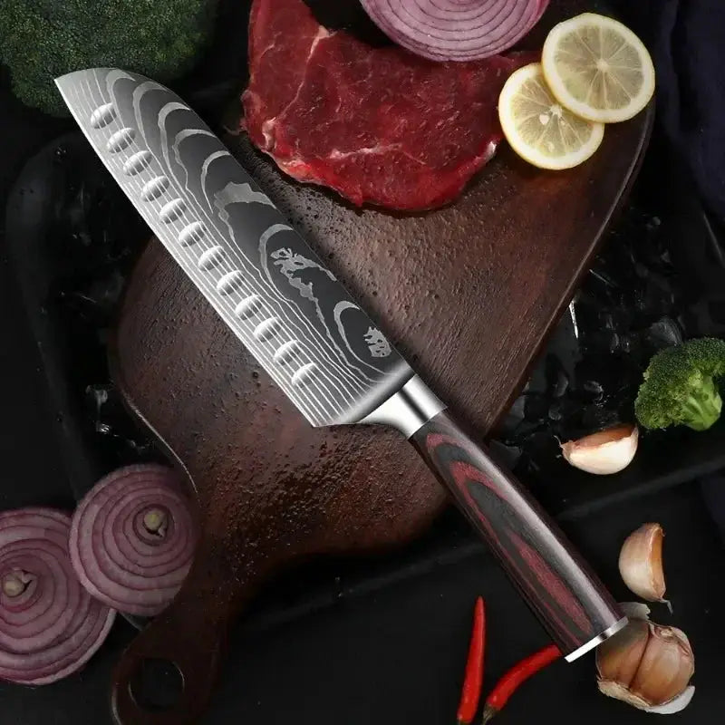 Japanese Santoku Knife Carbon Steel With Ergonomic Handle - OurLum.com