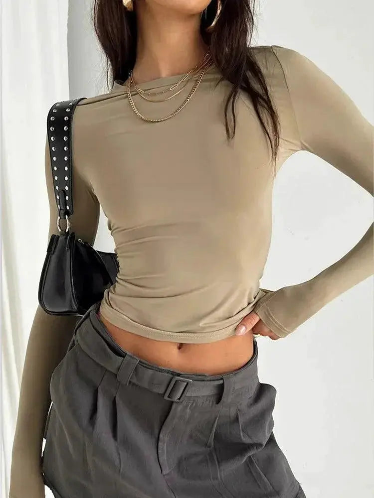 Solid Slim Fit Long Sleeve Tee Versatile Streetwear Staple