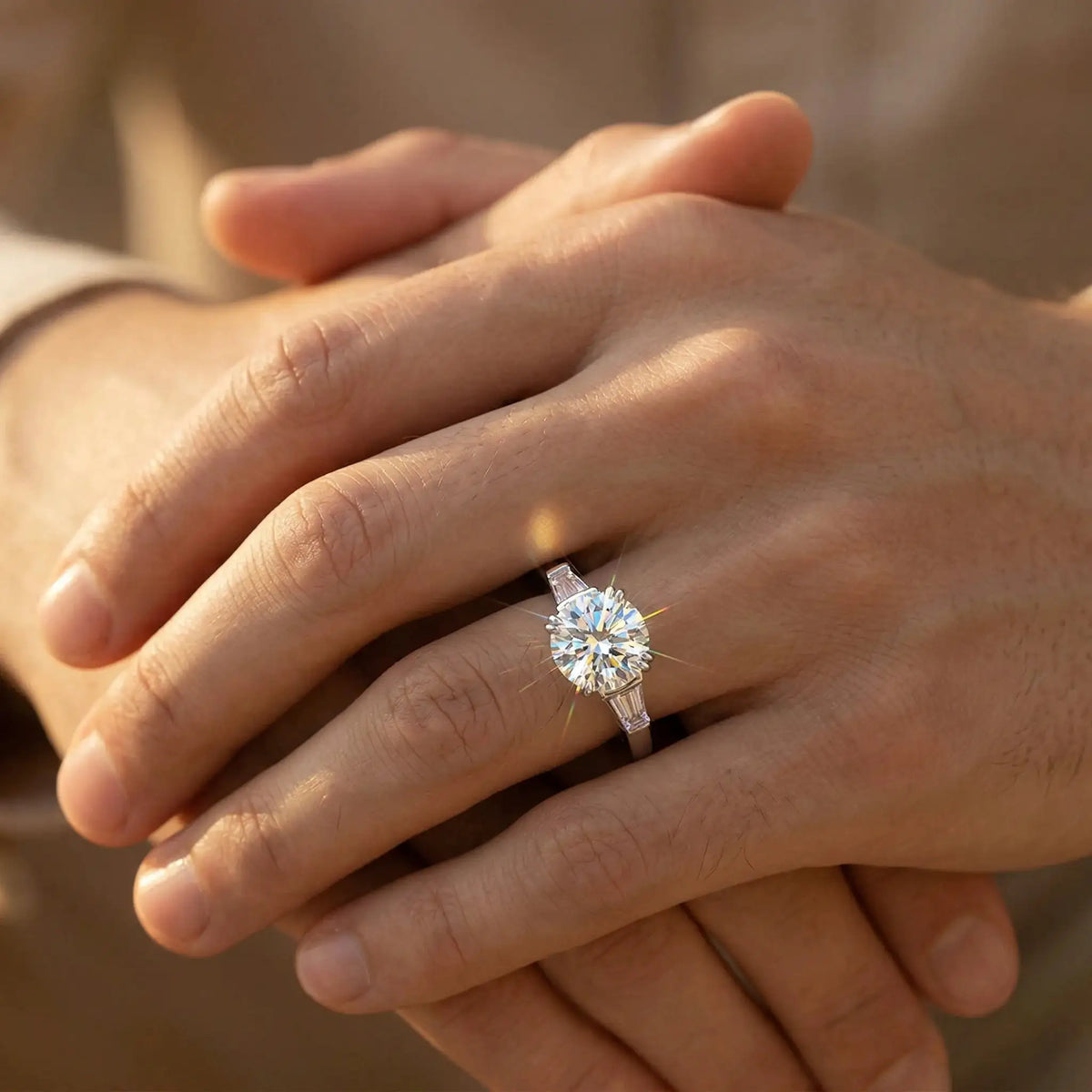 Moissanite Ring in Sterling Silver Baguette — product view 4