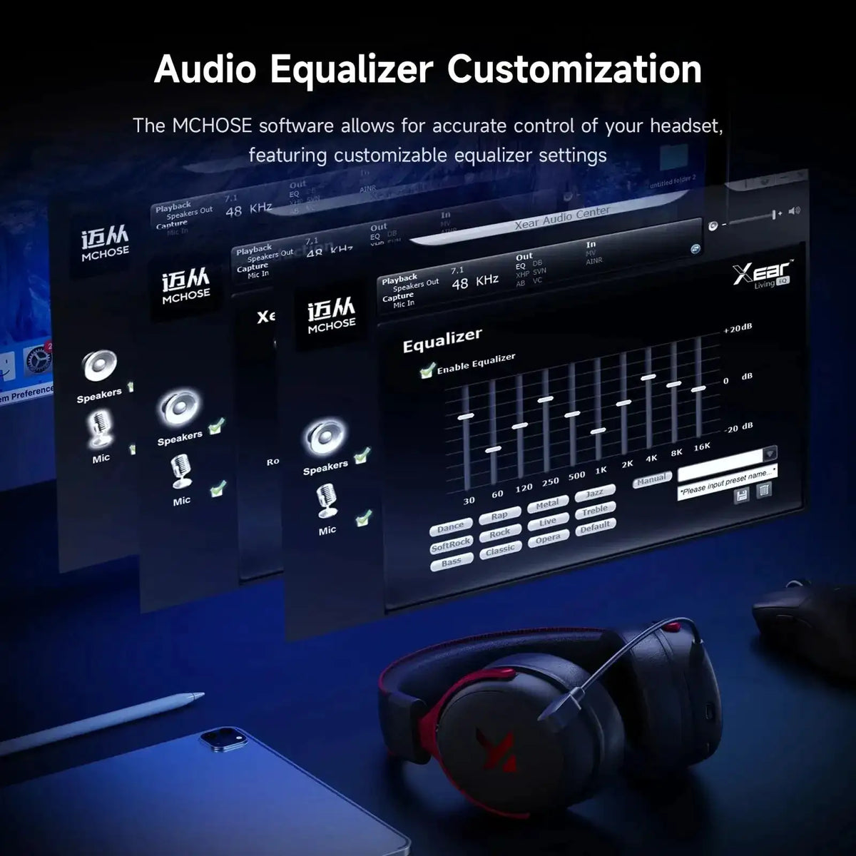 MCHOSE V9 Pro Wireless Gaming Headset 7.1Surround Sound Headphones Noise Canceling Mic Low Latency Lightweight for PS5 PC SWITCH