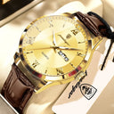 Poedagar Mens Leather Date Week Watch