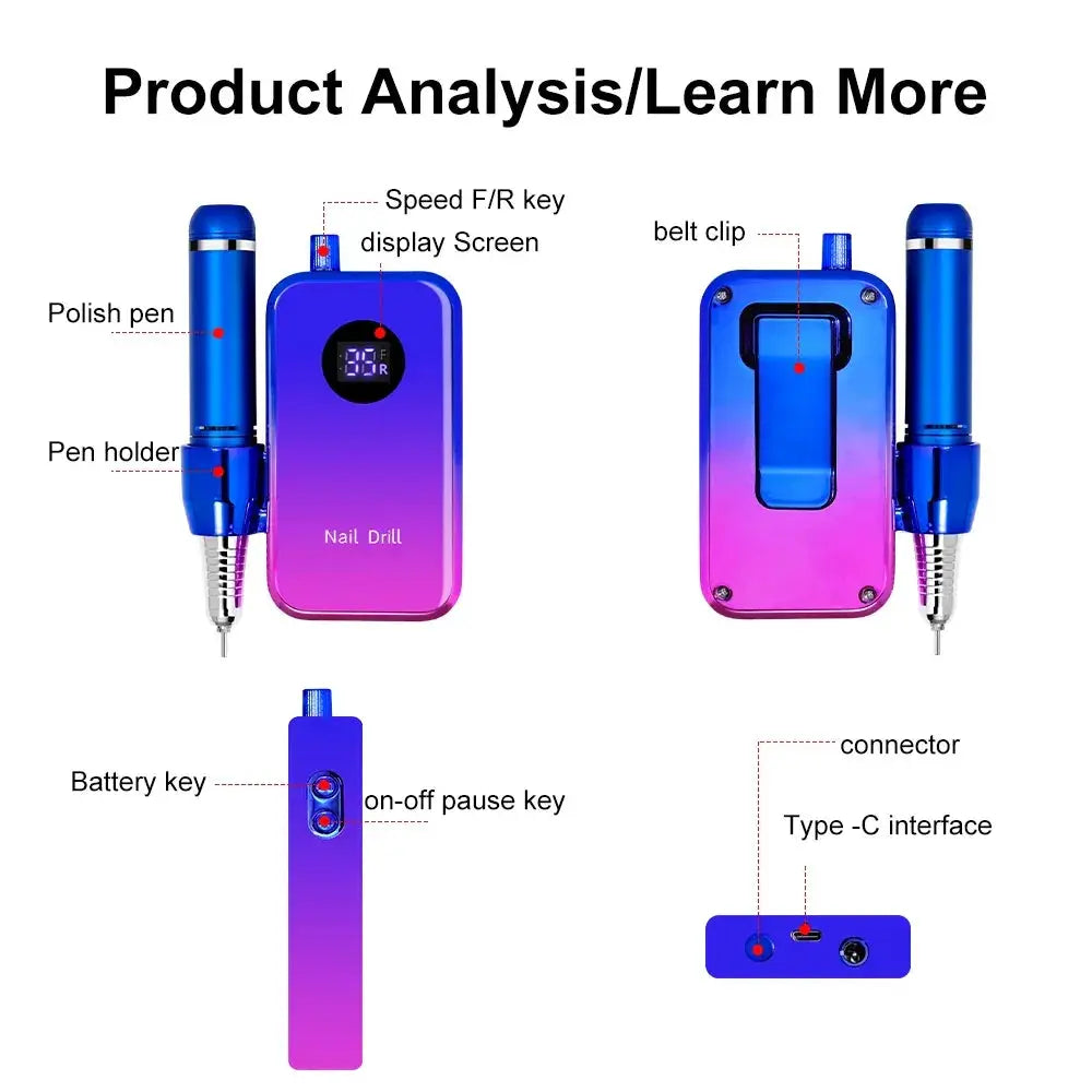 Professional Portable Electric Nail Drill Machine 35000RPM