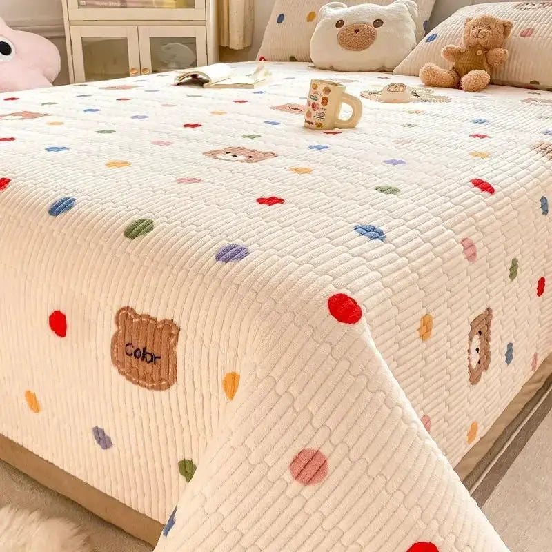 Soft Thickened Warm Milk Velvet Bed Cover Non Slip Bedsheet
