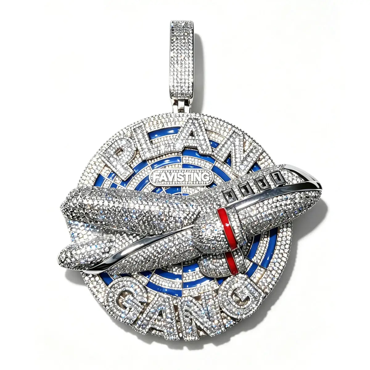 Gold Plated Iced Out Plan Gang Pendant CZ Airplane Target — product view 9