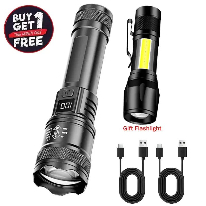 Mini LED Flashlight COB+XPE Portable Torch USB Charging Camping Lantern Zoomable Focus Light Tactical Flashlight with Pen Clip