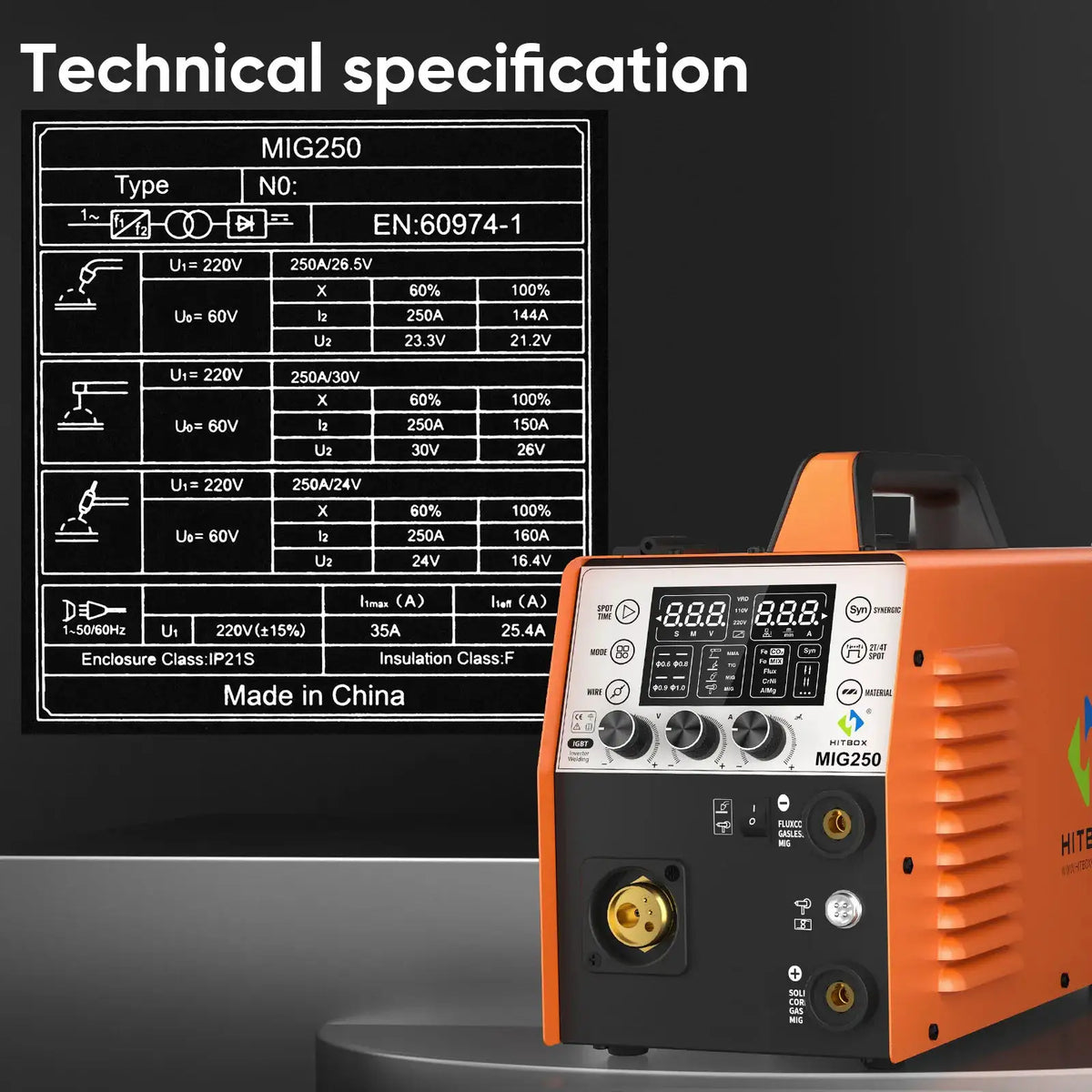 HITBOX MIG250 Aluminum Pulse MIG Welder — product view 3