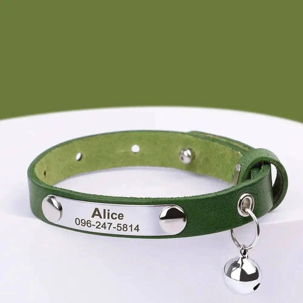 Leather Cat Collar with Bell Safety — product view