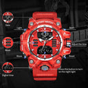 Sports Watch Red Dual Display Stylish Military Timepiece
