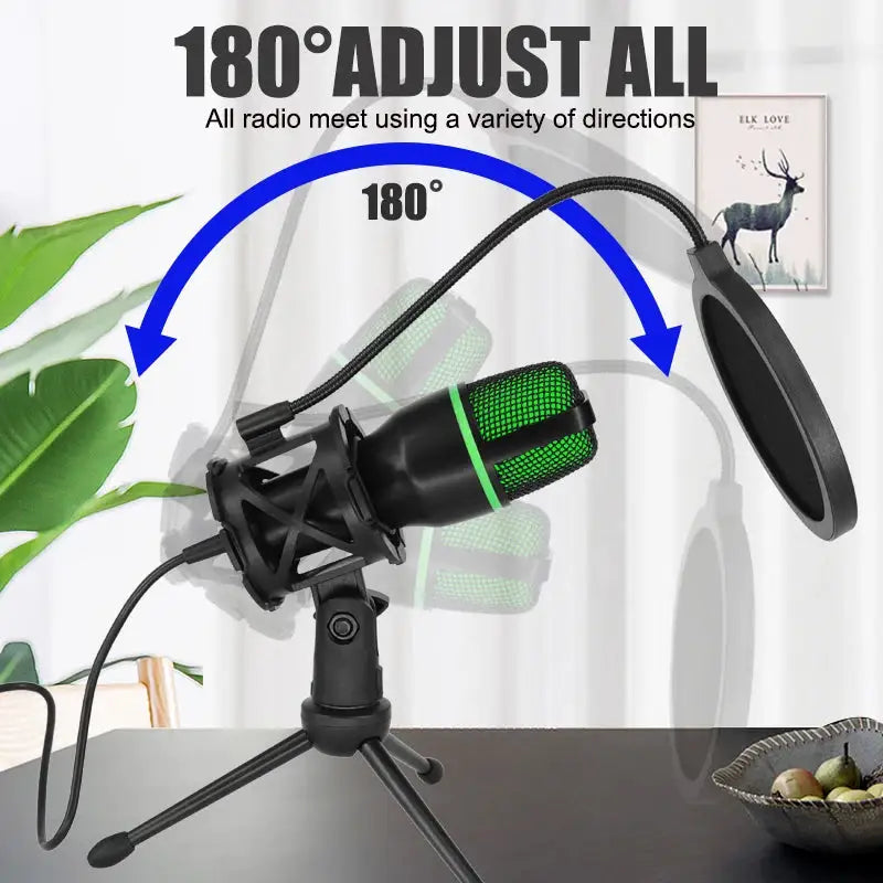 Professional USB Condenser Microphone For PC Laptop Streaming Video Games YouTube Podcasts Vocals