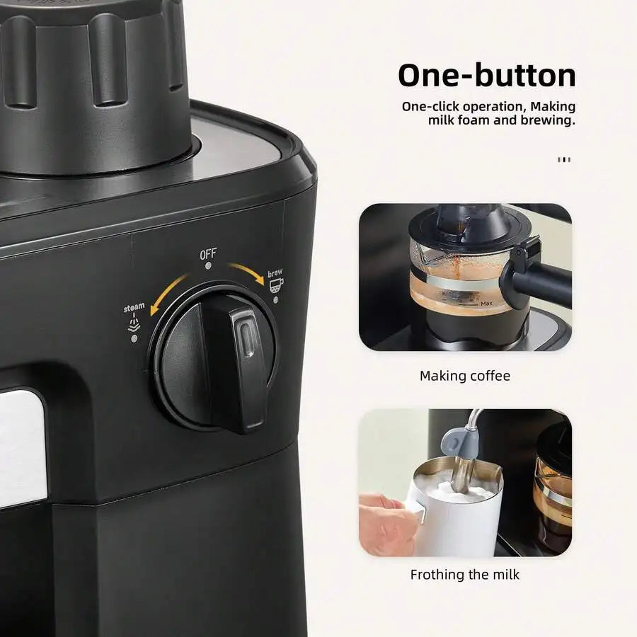 Compact Espresso Coffee Maker, Pressure With Milk Frother, Rich — product view 3