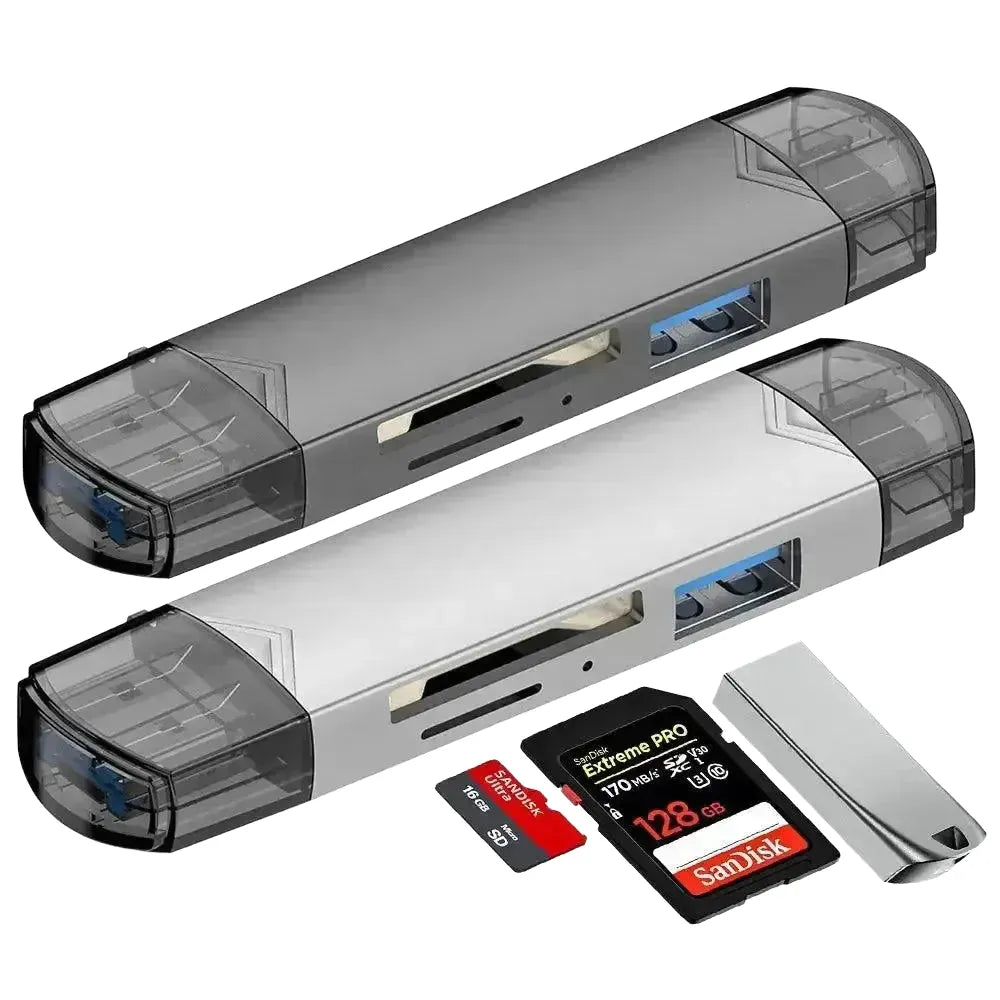High-Speed OTG Card Reader for Transfer — Silver 6 in 1 metal