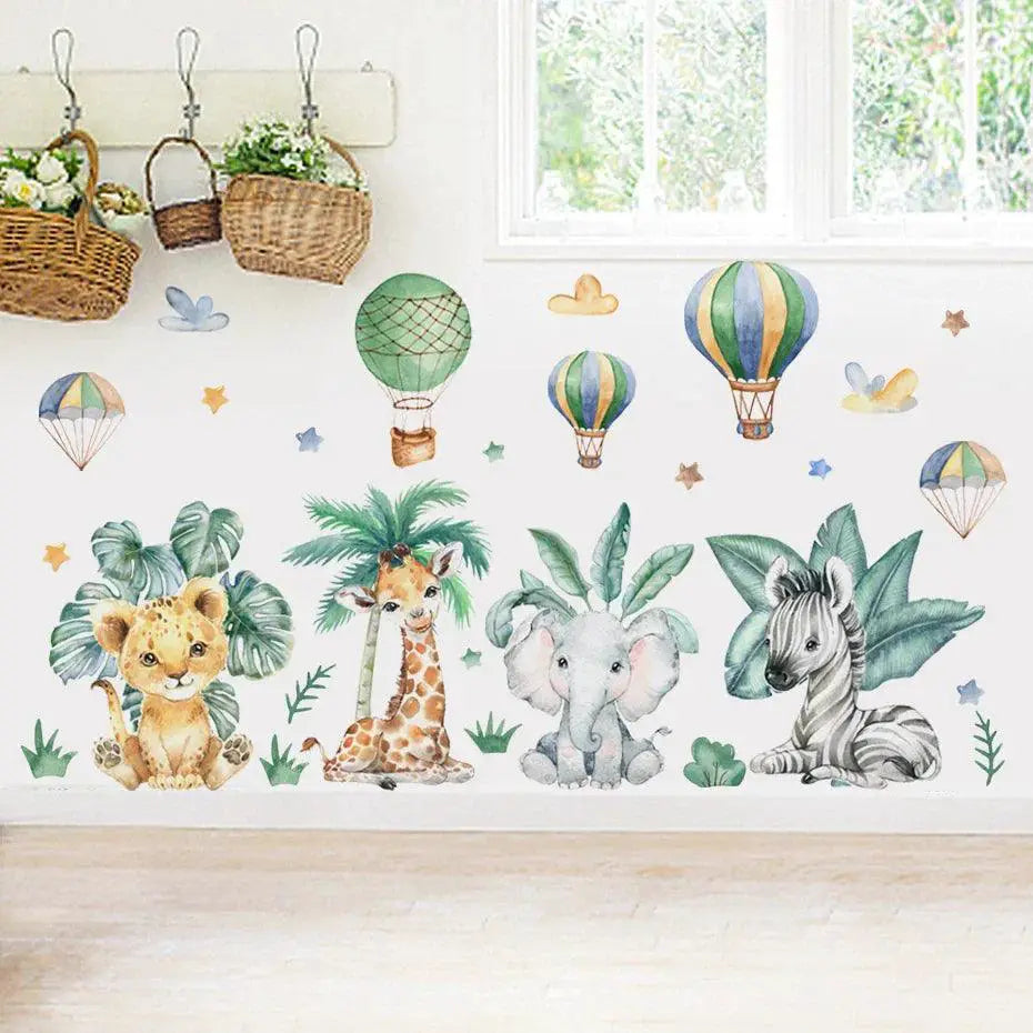 Jungle Animals Watercolor Wall Stickers Elephant Giraffe