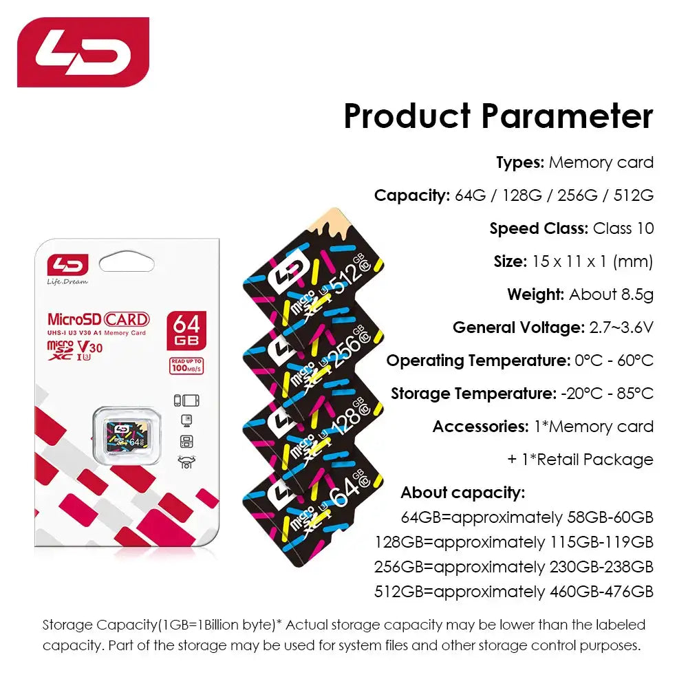 LD Ultra Micro TF SD Card 128GB 64GB Memory Card 32GB 16GB 8GB 4GB Cartao De Memoria A1 SDHC/SDXC TF Card Class 10 Flash Card