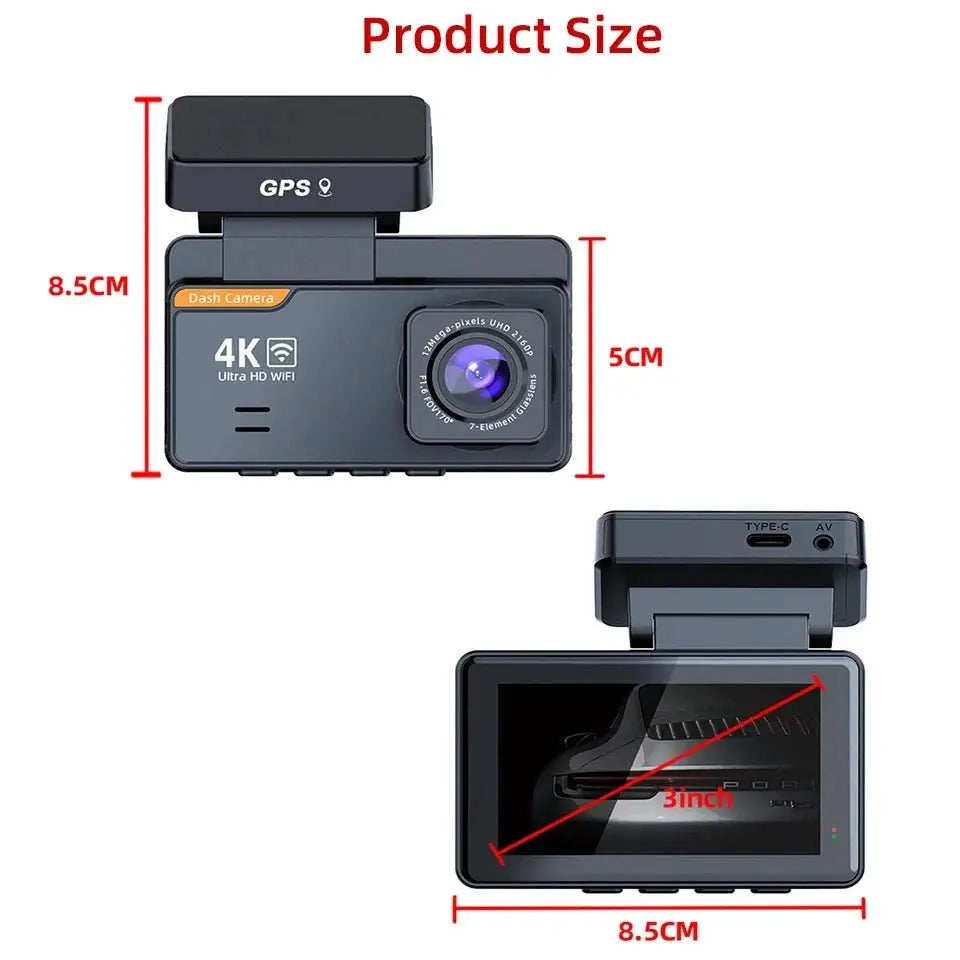 4K Dash Cam With GPS Dual Lens Night Vision 24 Hour Parking - stepyours.com