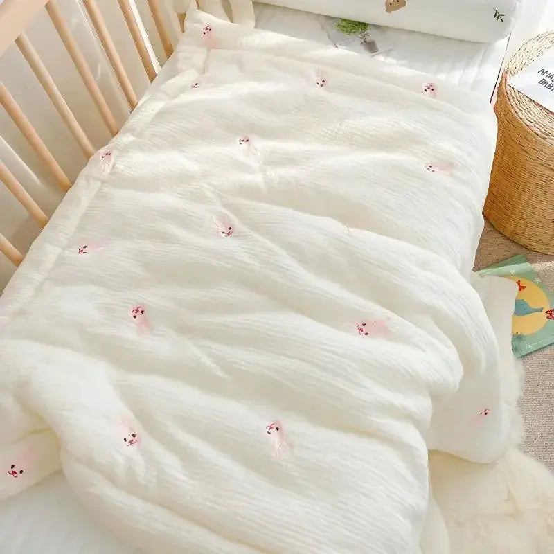 2023 Korean Pure Cotton Baby Blanket Cartoon Bear Cream
