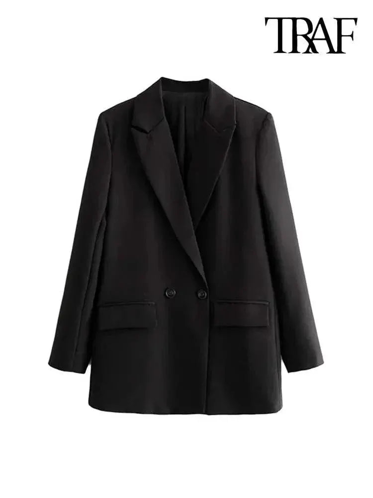 Vintage Double Breasted Blazer For Office Elegance Traf