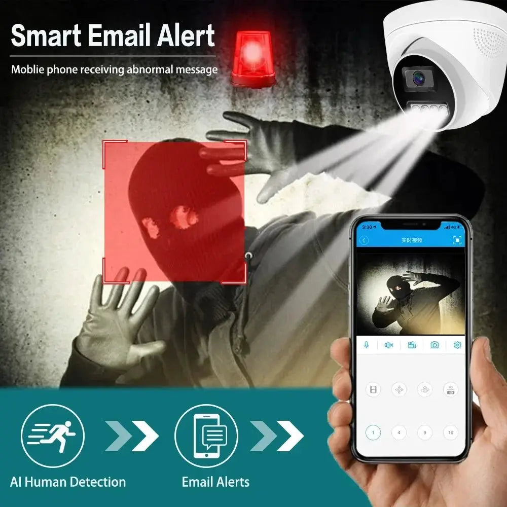 4K PoE Dome IP Camera Indoor Security With Color Night Vision 8MP ONVIF NVR - stepyours.com