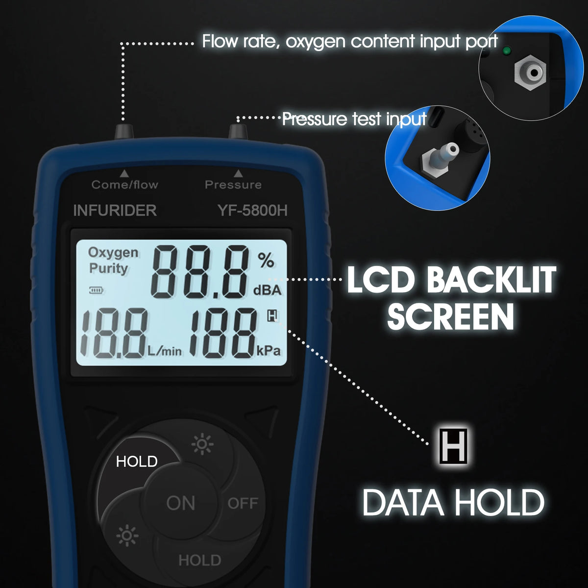 Handheld Ultrasonic Oxygen Detector, Flow/Concentration/Pressure — product view 2