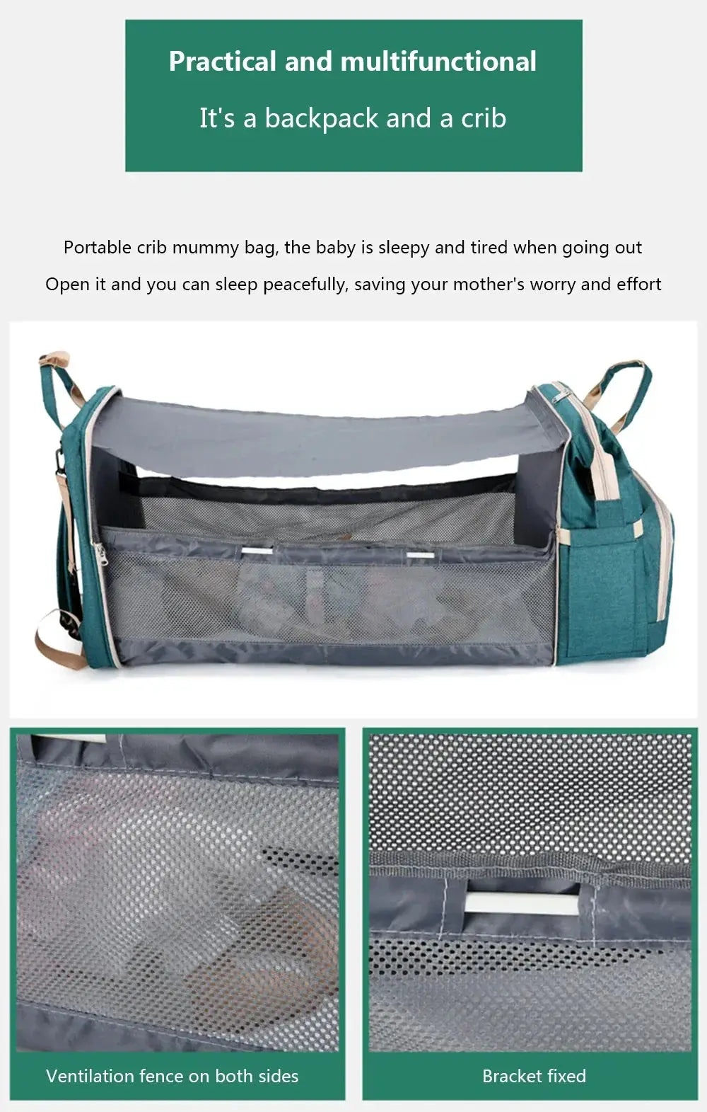 Diaper Backpack With Portable Crib Bed — product view 9