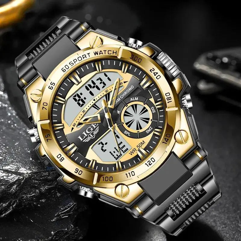 Mens Dual Display Chronograph Sport Watch Luxury Timepiece