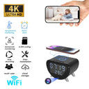 Wireless Charging Alarm Clock Camera - 4K HD Surveillance, Motion Detection, Remote Viewing, Recording, App, Temperature Display