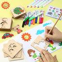 Montessori Wooden Drawing Stencils Set for Creative Kids