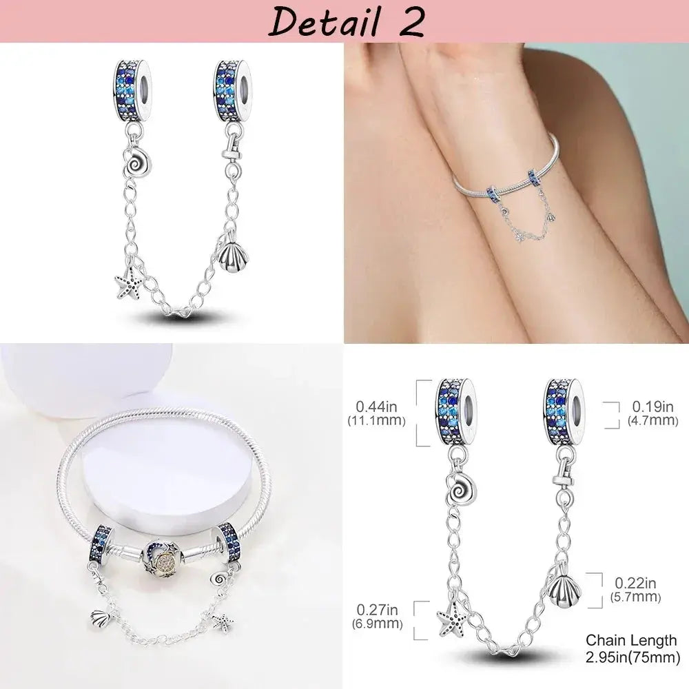 Silver Plated Beads Safety Chain Charm Bracelet Accessory