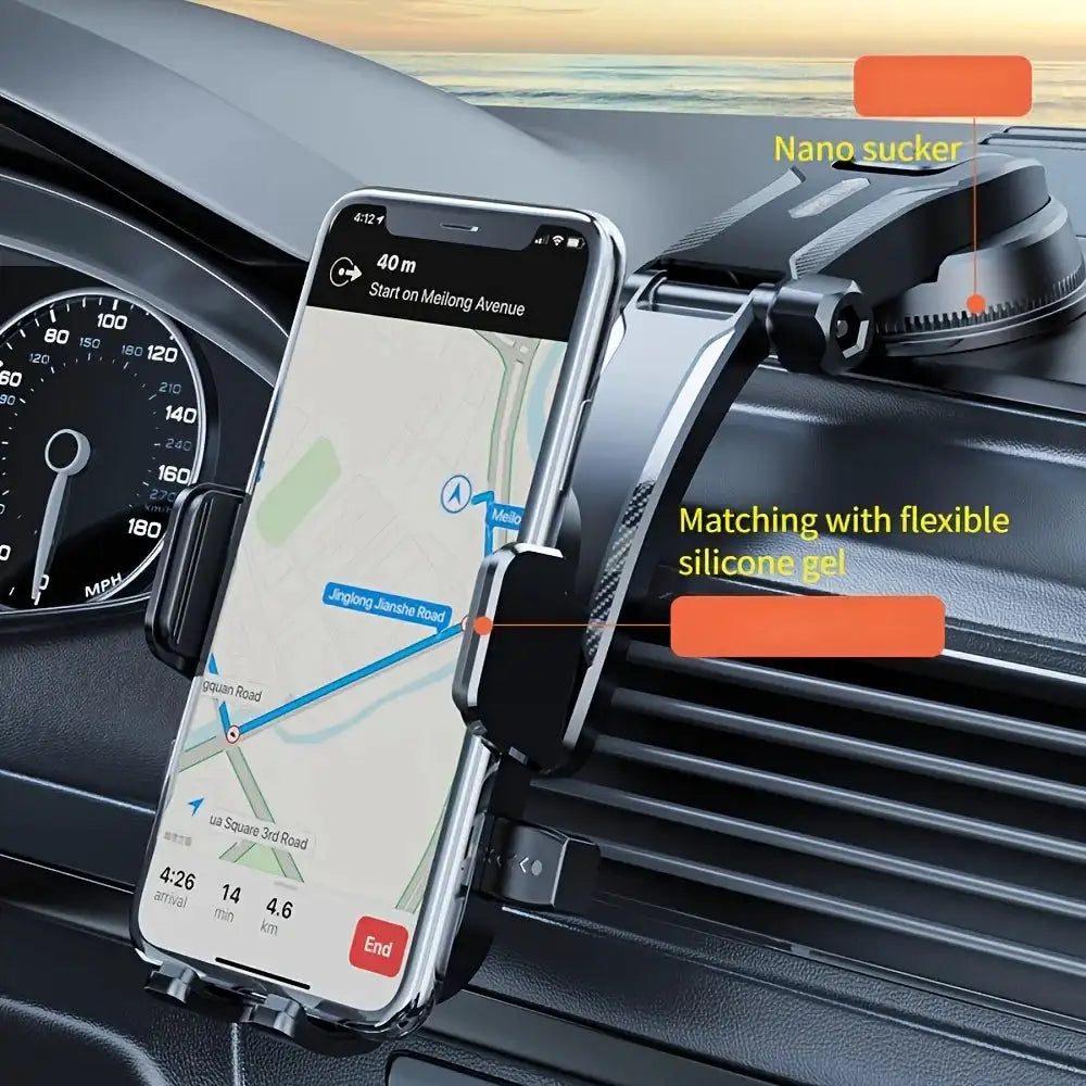 1Pc Car Mobile Phone Holder, Dashboard Installation, 360-Degree Rotatable Adjustment, Equipped with Strong Suction Cup, Non-Slip and High-Stability Mobile Phone Holder, Compatible with All Smartphones