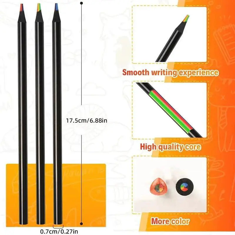 Set of black multi-color drawing pencils with smooth writing, high quality core, and vibrant colors, available at OurLum.com.