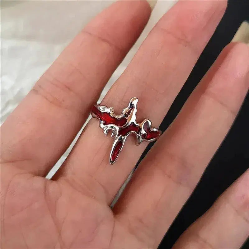 Red Crystal Heart Ring With Spider Motif Gothic Jewelry