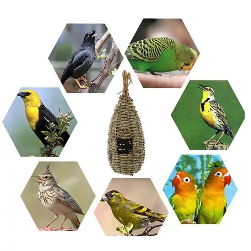 Natural Fiber Bird House Finch Nest Hut Straw Rope Shelter