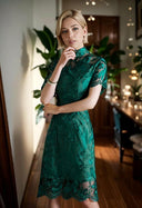 Green Lace Cheongsam Dress Retro Style Evening Wear