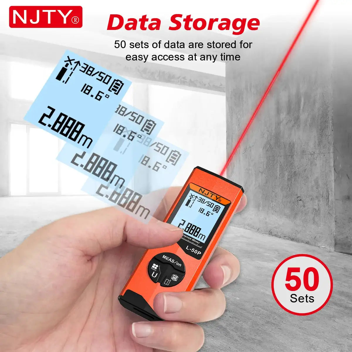 NJTY Laser Rangefinder Tape Measure 30m 50m Profesional Measuring Instrument Laser Distance Meter Trena Laser Metro Range Finder
