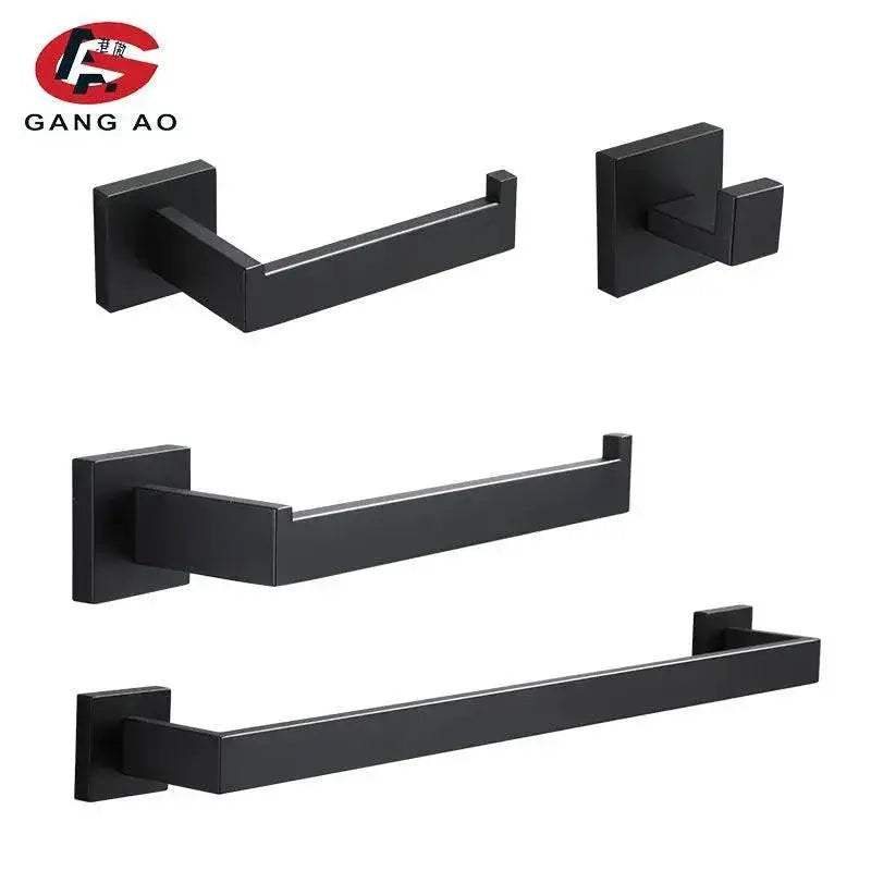 Matte Black Stainless Steel Bathroom Set Modern Organization