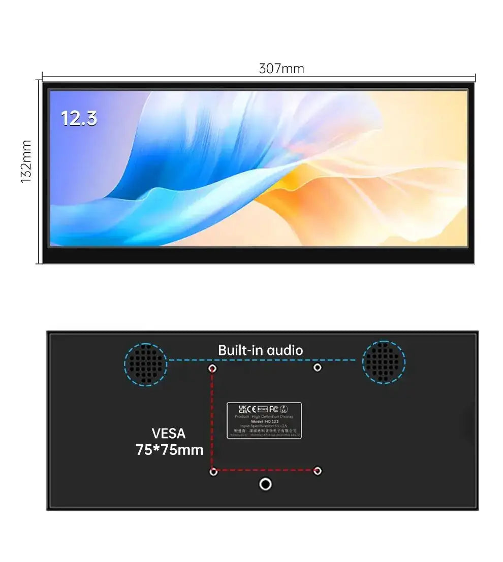 12.3-inch Portable Monitor Long Touch IPS Screen Type-C HDMI for Laptops PC Xbox PS5 Switch - Multimedia External Display