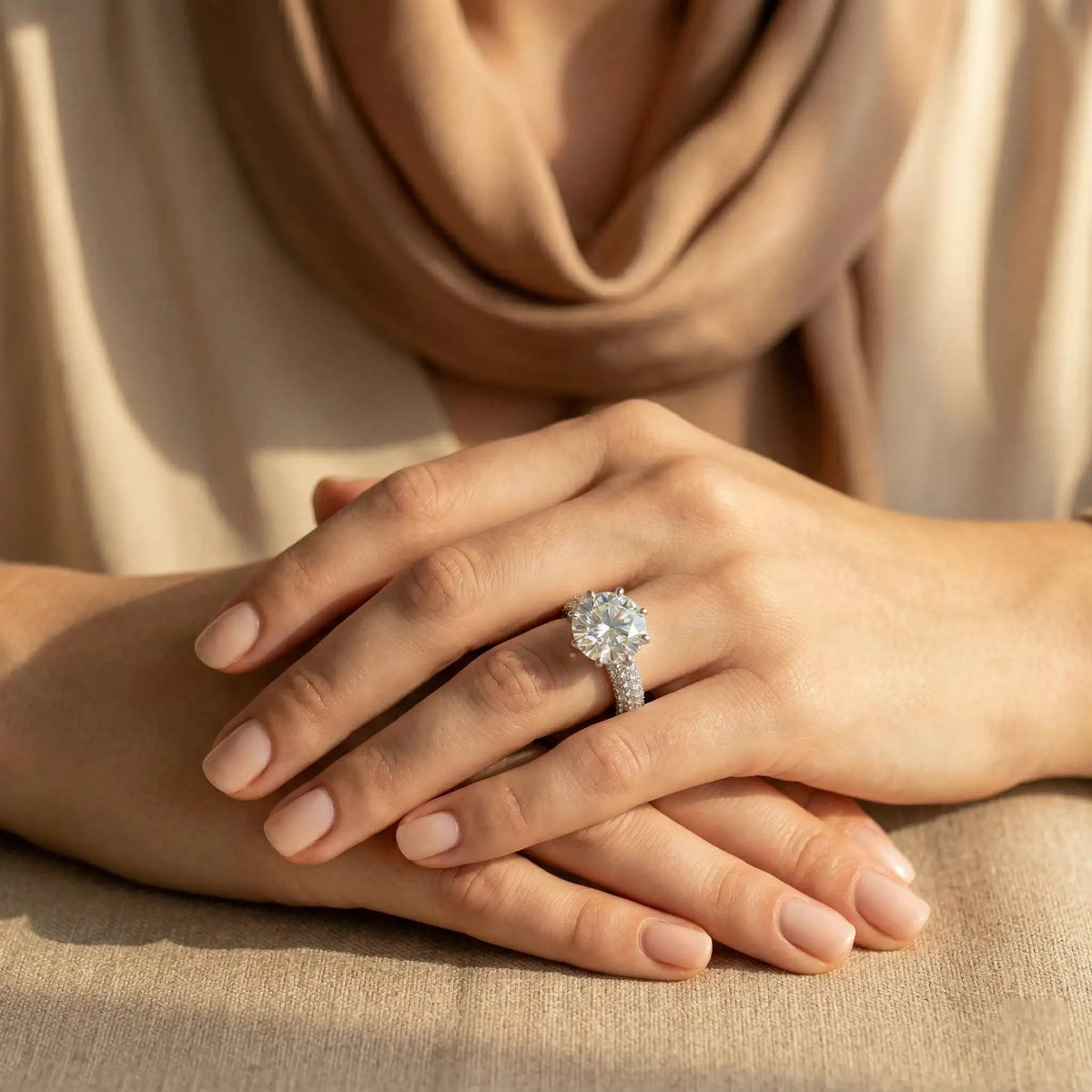 Moissanite Ring in Sterling Silver Couple — product view 5