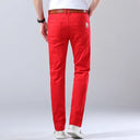 Spring Men's Slim Jeans Classic Style Straight Elasticity Cotton Denim Pants Male Brand Trousers Wine Red Black White