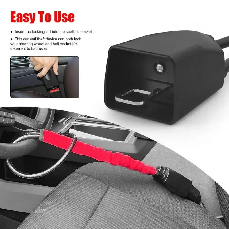Universal Car Steering Wheel Lock With Seat Belt Socket - OurLum.com