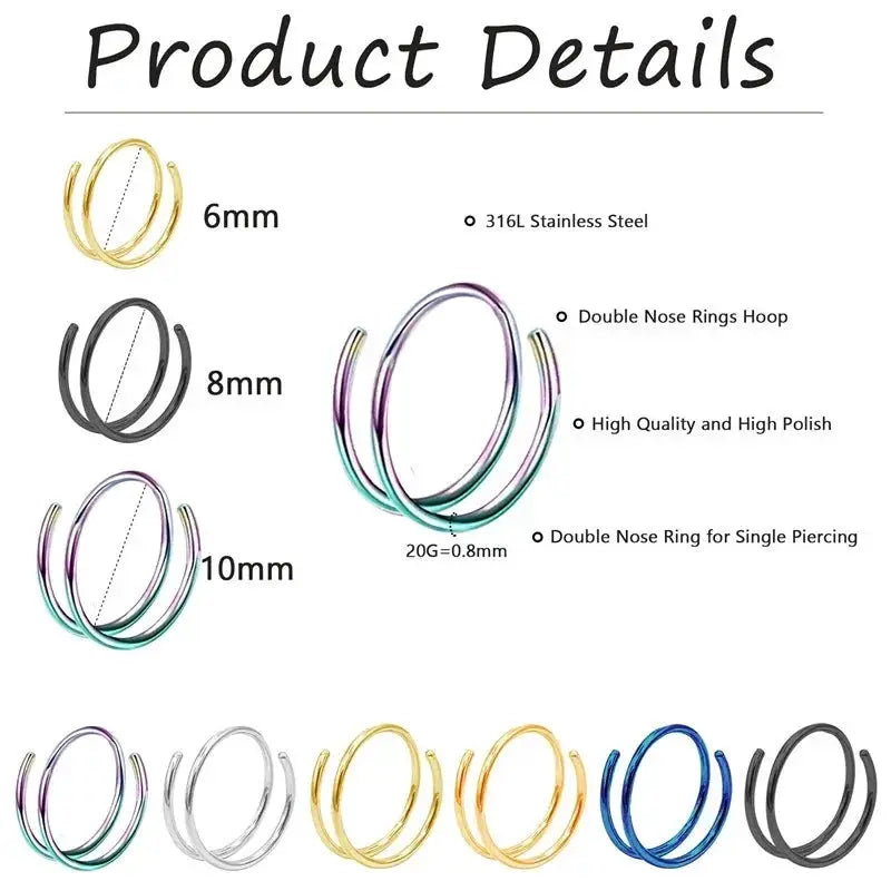 316L Stainless Steel Double Spiral Nose Hoop Ring 1 Piece