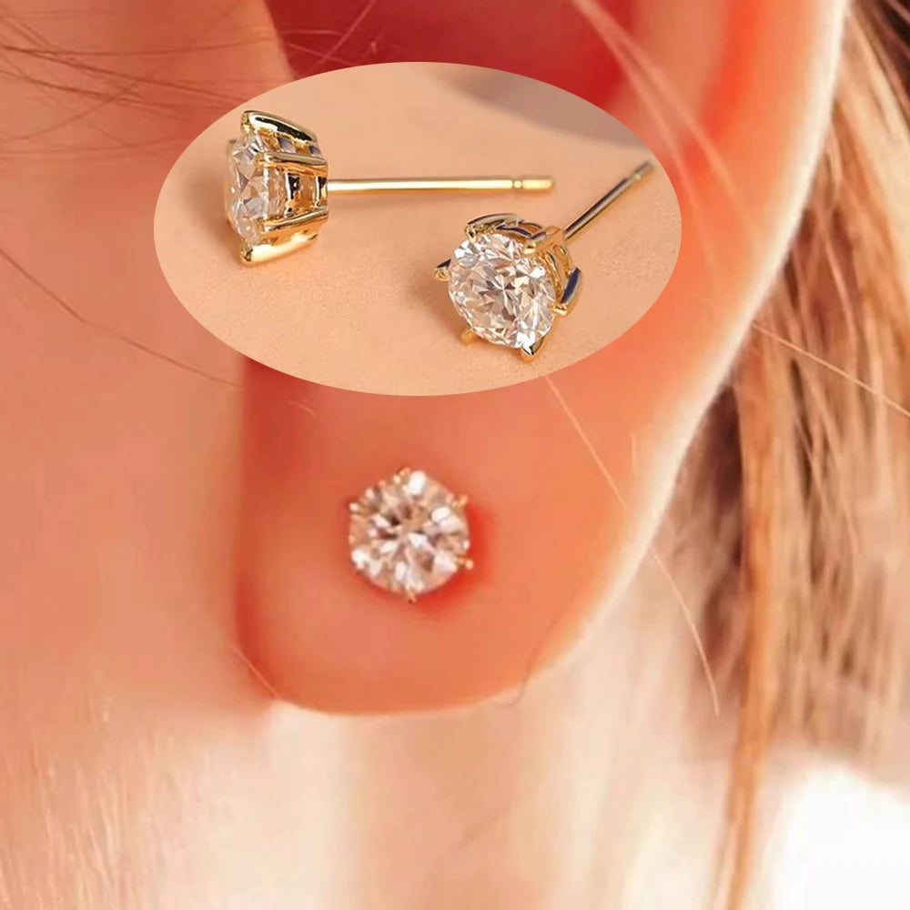 Moissanite Stud Earrings in Sterling Silver Fashion — product view 4