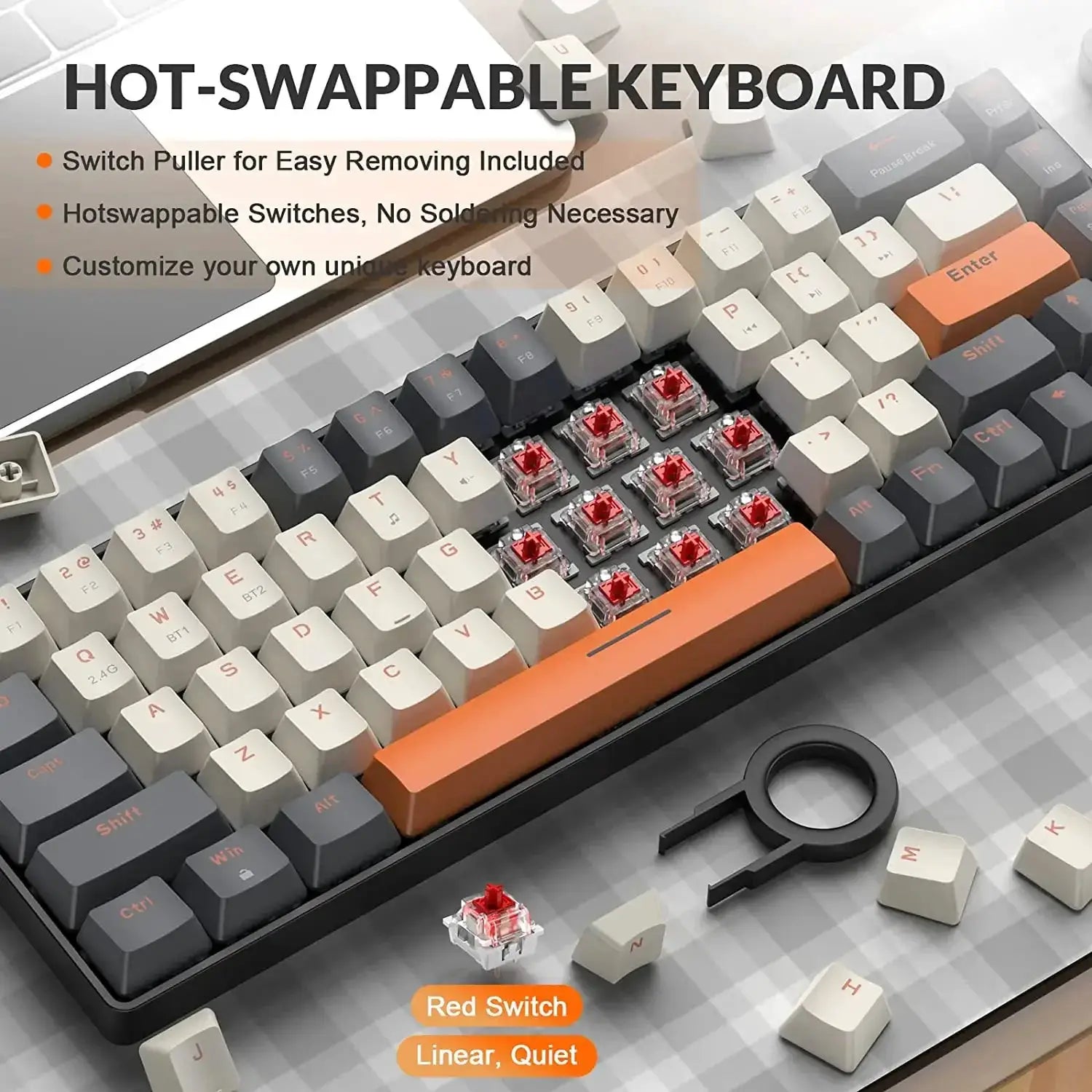 60 Percent Wireless Mechanical Keyboard Bluetooth Red Switch