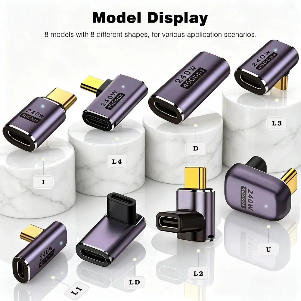 UGOURD 40Gbps Extension Cable Adapter USB C Male to USB C Female Adapter Angled Type C to C Converter 240W With Indicator Light
