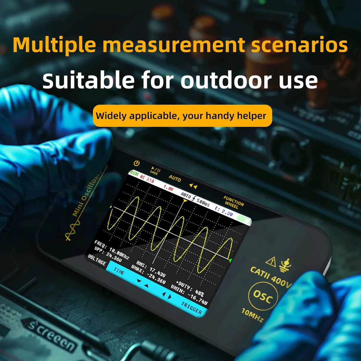 BSIDE OT3 Handheld Oscilloscope 3.2” TFT LCD Digital Scope Tester, 10MHz/48MSa/s,Potable Automotive Auto/Nomal/Single Trigger