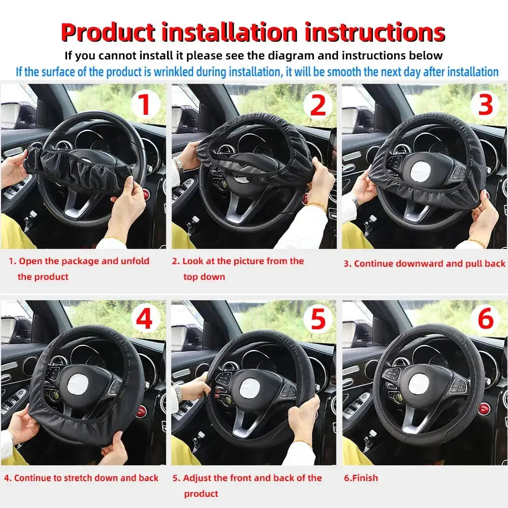 PU Leather Embossed Steering Wheel Cover 14.5 to 15 Inches